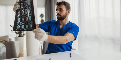 Portrait of a doctor in medical scrubs, ready to provide healthcare services to patients.